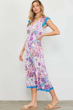 Magnolia Border Print Flutter Sleeve Dress