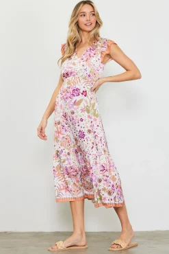 Magnolia Border Print Flutter Sleeve Dress