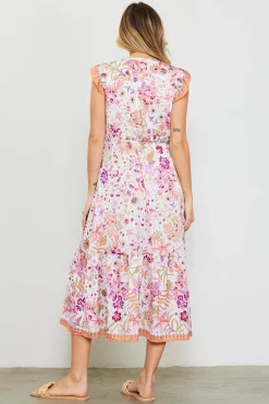 Magnolia Border Print Flutter Sleeve Dress