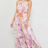 Magnolia Border Print Halter Neck Maxi Dress