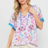 Magnolia Border Print Short Sleeve Top