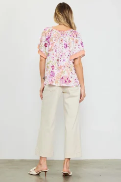 Magnolia Border Print Short Sleeve Top