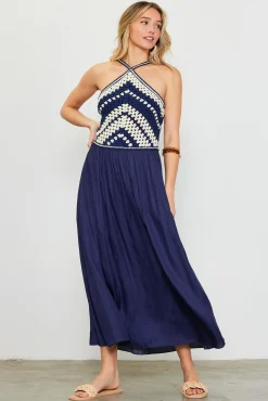 Mixed Media Halter Neck Midi Dress