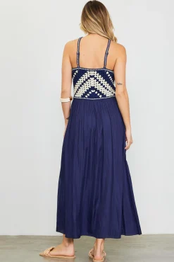 Mixed Media Halter Neck Midi Dress