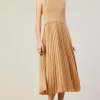 Mixed Media Pleated Midi Dress