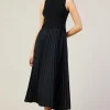 Mixed Media Pleated Midi Dress