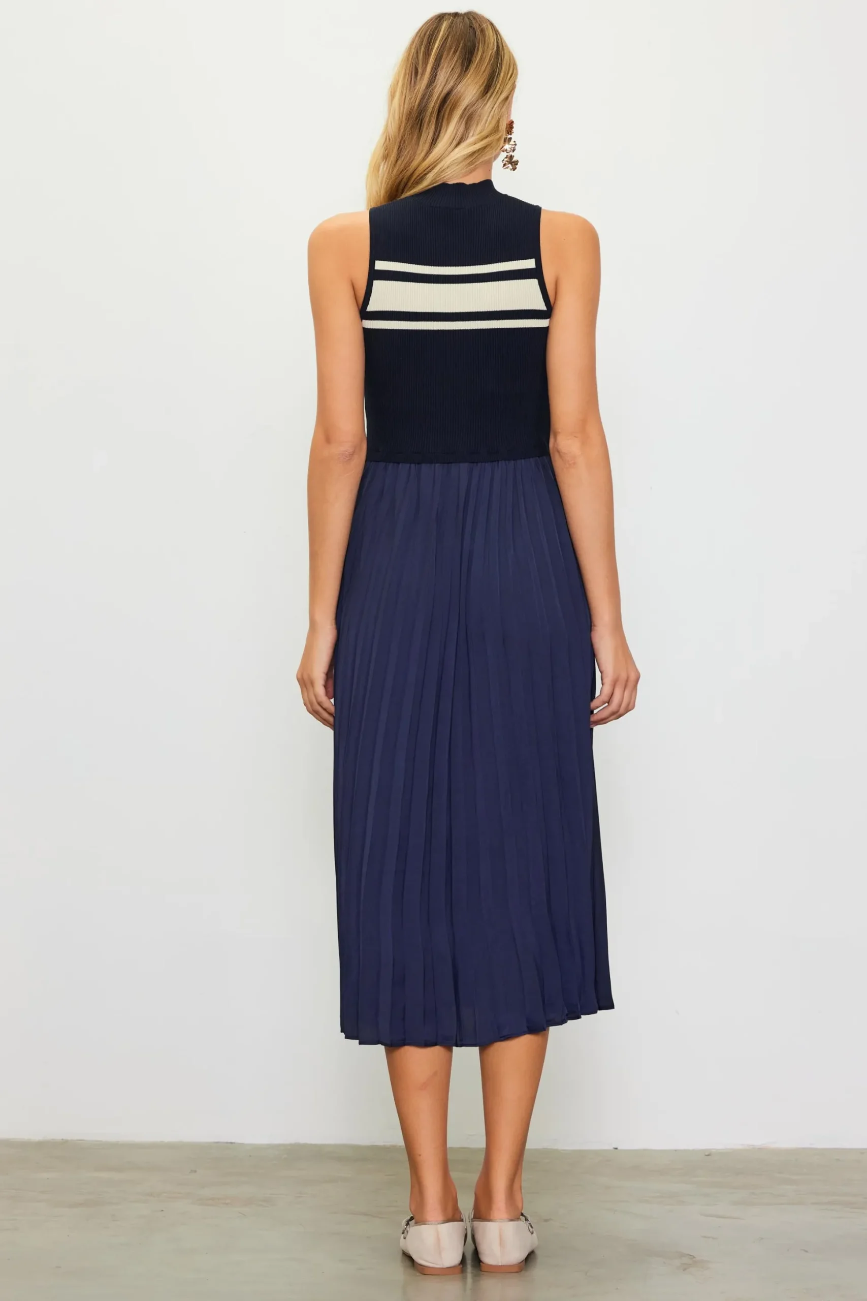 Mixed Media Pleated Midi Dress