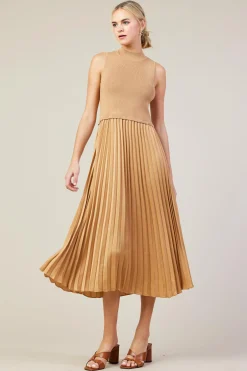 Mixed Media Pleated Midi Dress