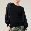 Mixed Media Pleated Sleeve Top