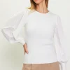 Mixed Media Pleated Sleeve Top