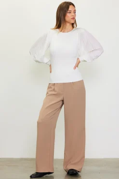 Mixed Media Pleated Sleeve Top