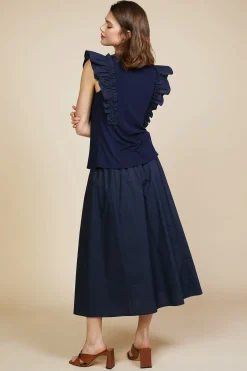 Mixed Media Ruffled Knit Top