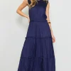 Mixed Media Ruffled Tiered Midi Dress
