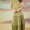 Mixed Media Ruffled Tiered Midi Dress