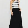 Mixed Media Striped Sleeveless Midi Dress