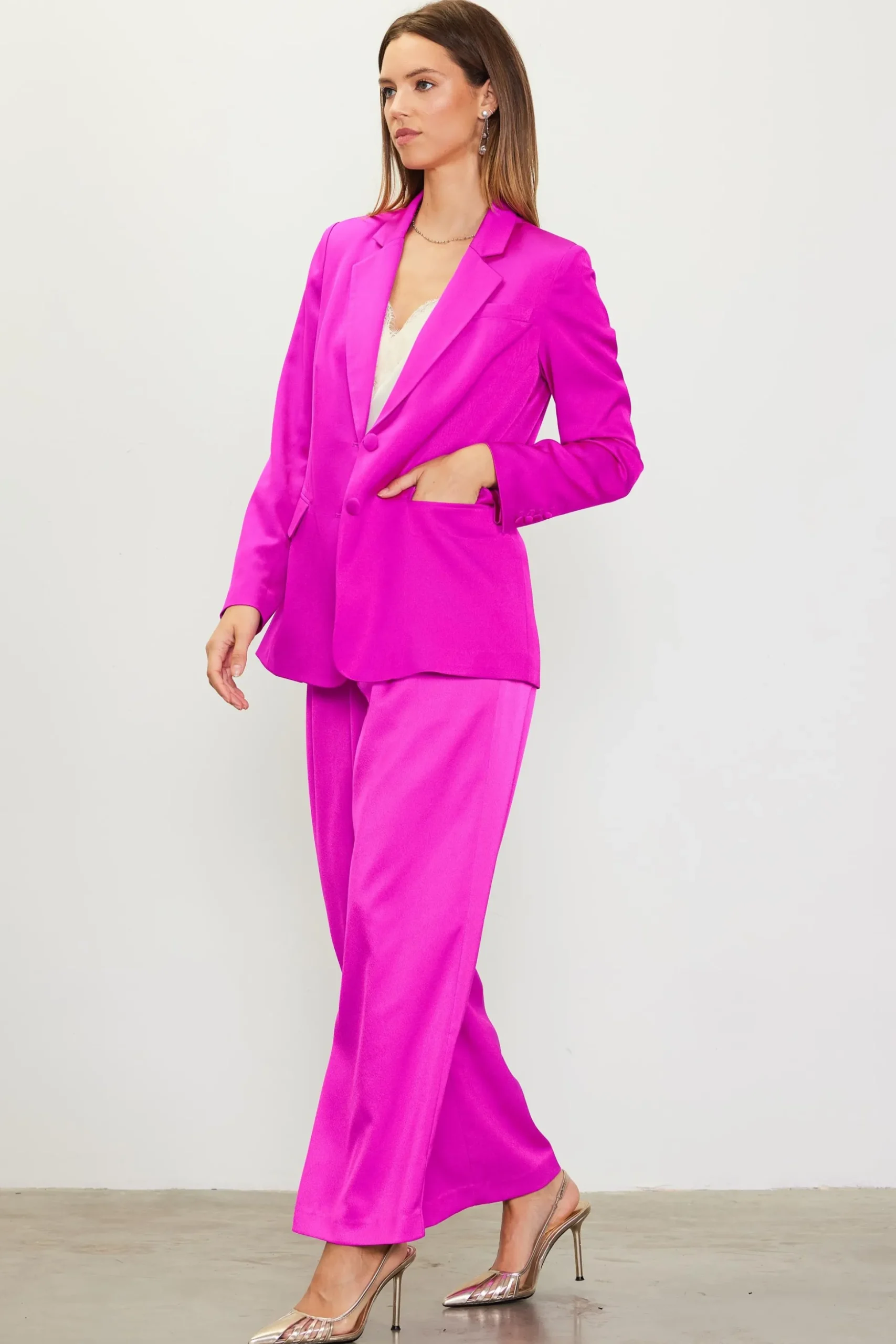 Neon Satin Welt Pocket Blazer