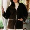 Noelle Contrast Stitch Detail Sherpa Coat