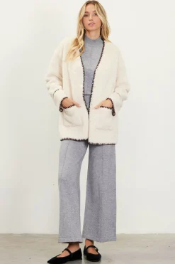 Noelle Contrast Stitch Detail Sherpa Coat