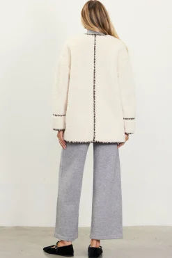 Noelle Contrast Stitch Detail Sherpa Coat