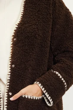 Noelle Contrast Stitch Detail Sherpa Coat