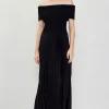 Off Shoulder Mixed Media Pleated Dress