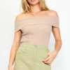 Off Shoulder Ribbed Knit Top