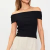 Off Shoulder Ribbed Knit Top
