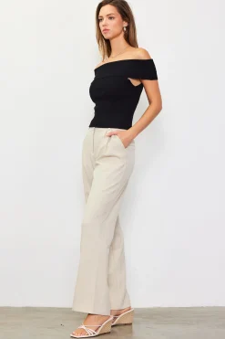 Off Shoulder Ribbed Knit Top