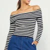 Off Shoulder Stripped Knit Top