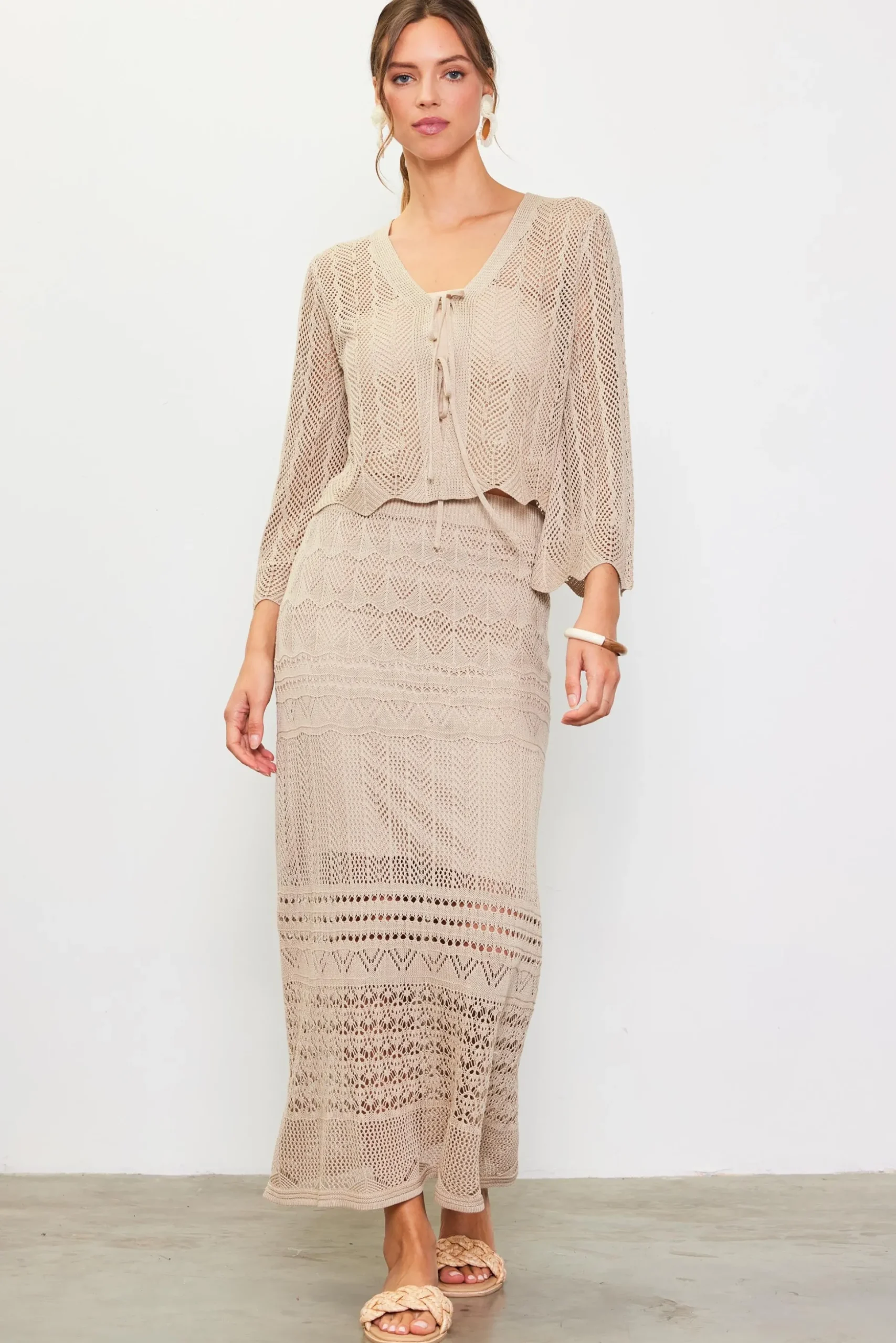 Open Knit Midi Skirt