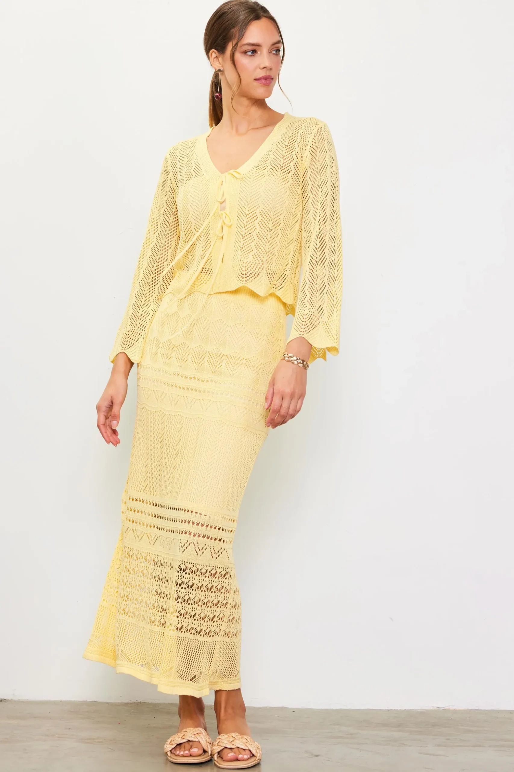 Open Knit Midi Skirt