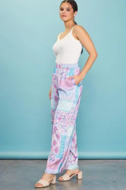 Patch Print Wide-Leg Pants