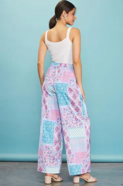 Patch Print Wide-Leg Pants