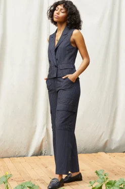 Pinstriped Cargo Wide Leg Pants