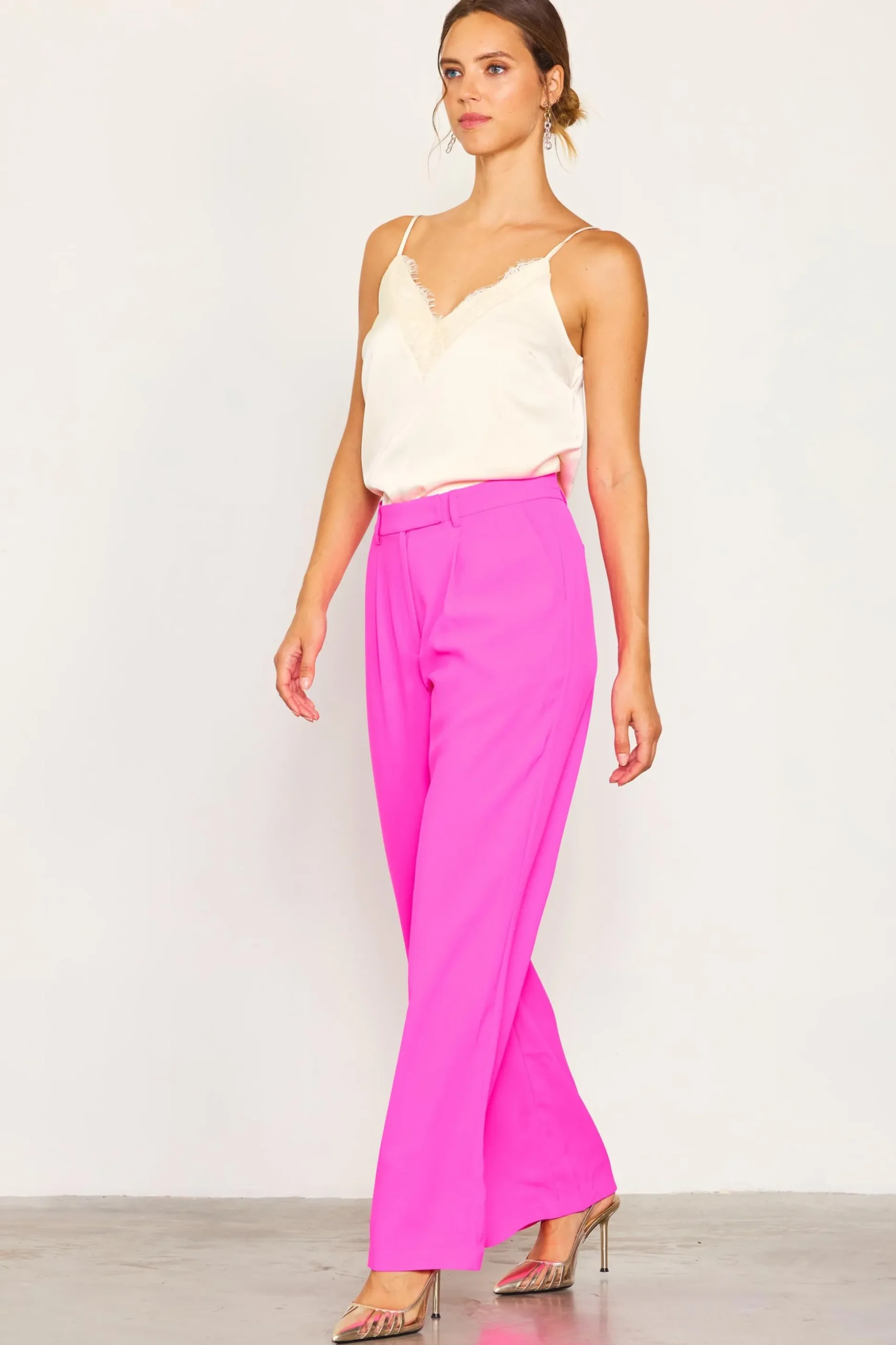 Pintuck Wide Leg Trousers