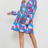 Pleated Geometric Print Mini Dress