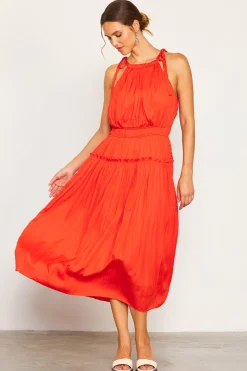 Pleated Halter Midi Dress