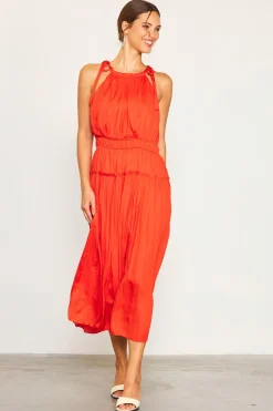 Pleated Halter Midi Dress