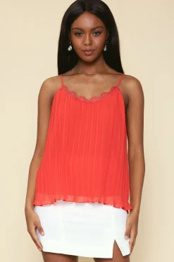 Pleated Lace Detail Cami Top