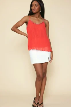 Pleated Lace Detail Cami Top