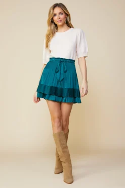 Pleated Self-Tie Mini Skirt