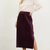Pleated Velvet Midi Skirt