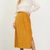 Pleated Velvet Midi Skirt