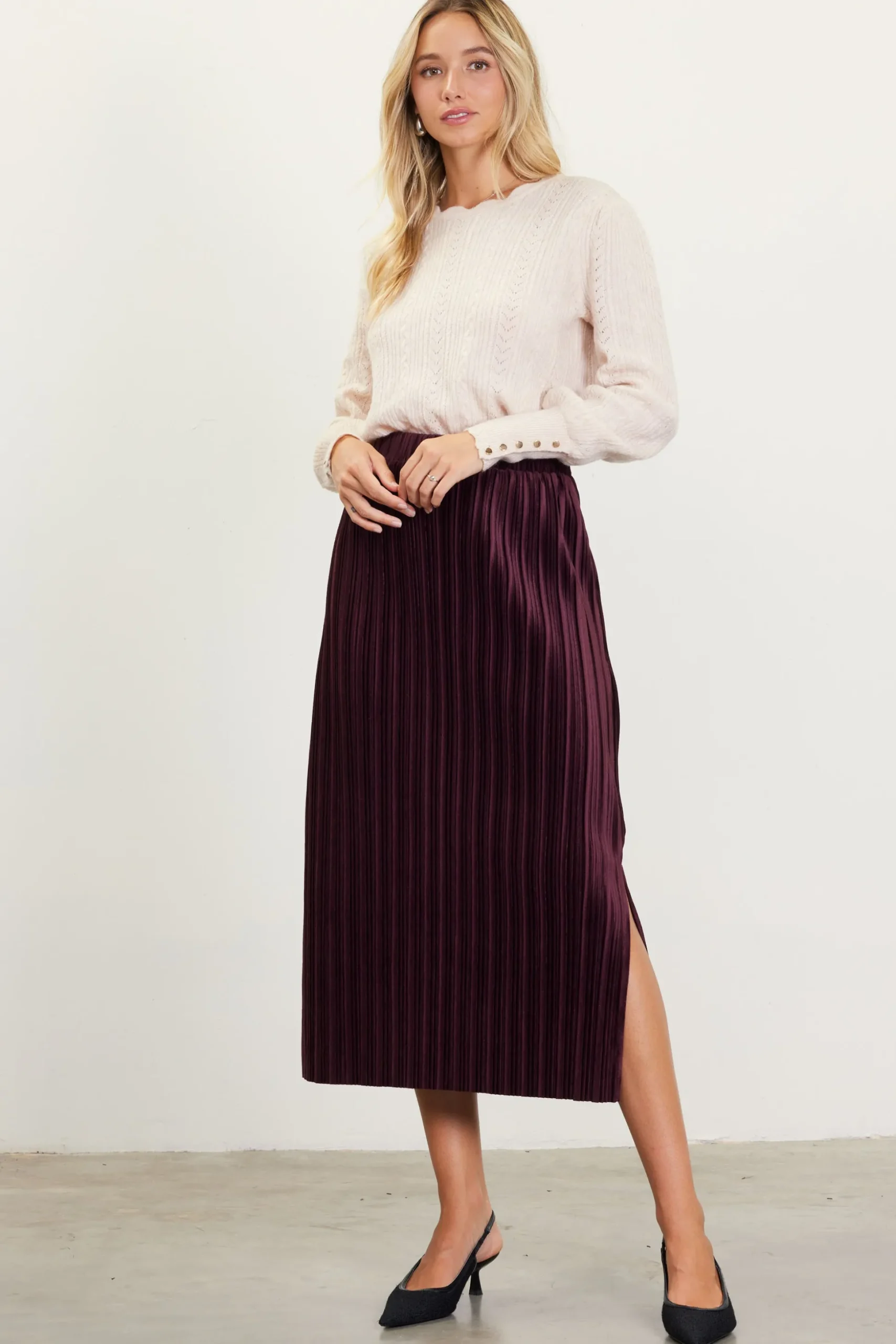 Pleated Velvet Midi Skirt