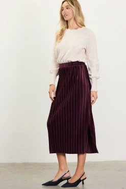 Pleated Velvet Midi Skirt