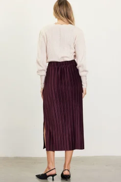 Pleated Velvet Midi Skirt