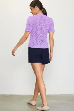 Pointelle Short Sleeve Sweater
