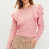 Pointelle-Knit Ruffle Sleeve Sweater