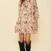 Poppy Motif Mock Neck Dress