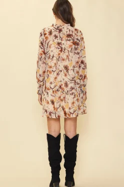 Poppy Motif Mock Neck Dress